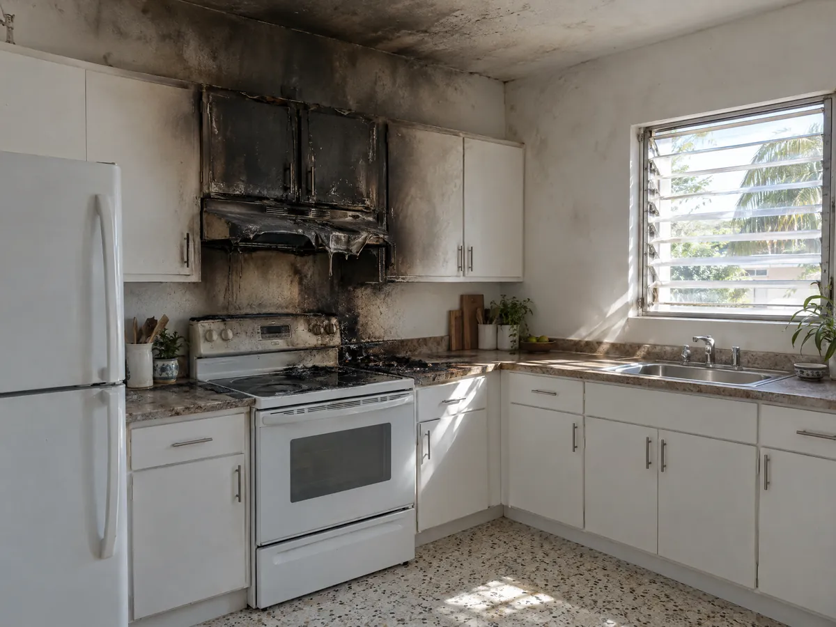 Illustration: a South Florida kitchen after a stovetop fire