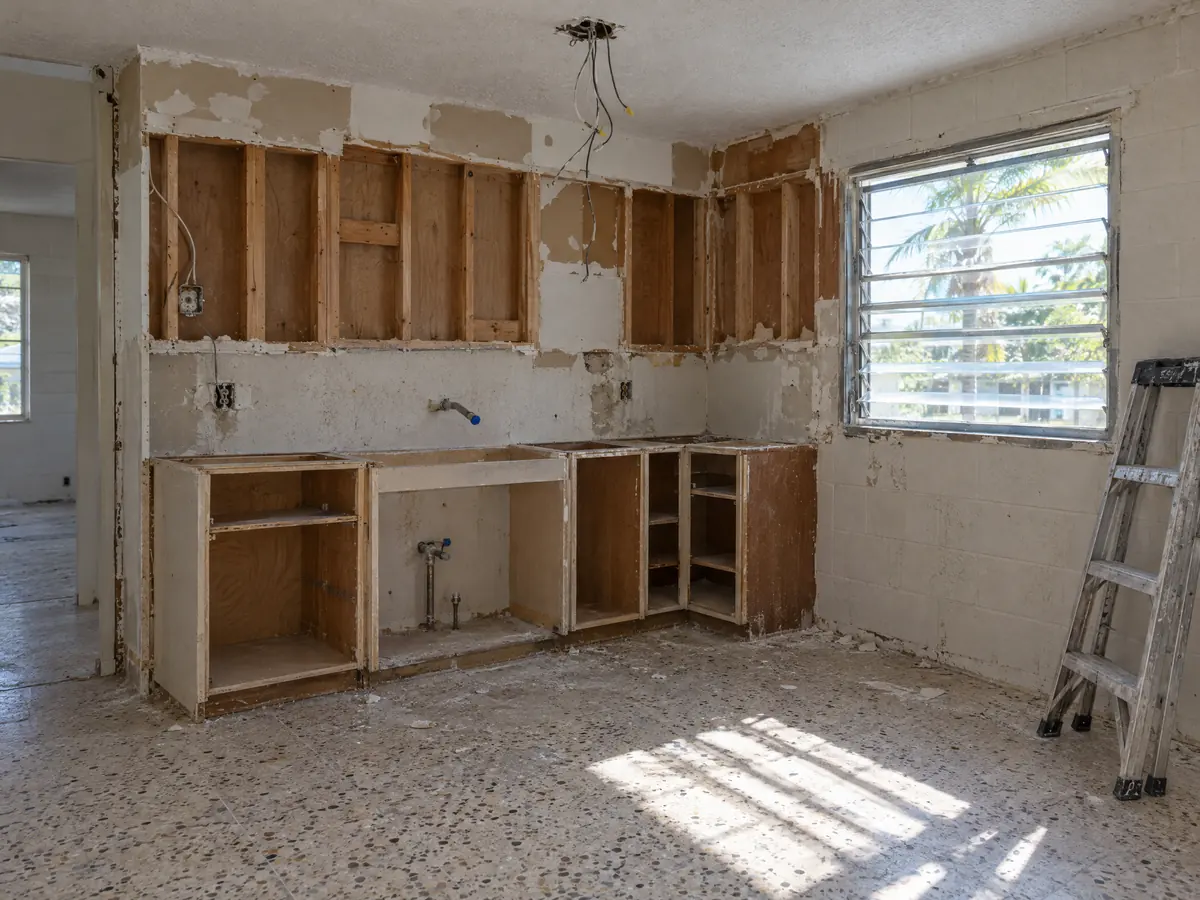 Illustration: a South Florida kitchen stripped mid-renovation and never finished